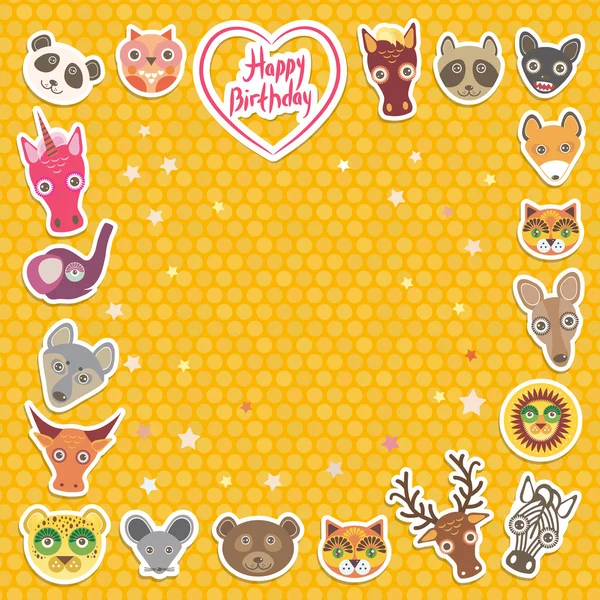 Funny Animals Happy birthday. orange Polka dot background. Vector — 图库矢量图片