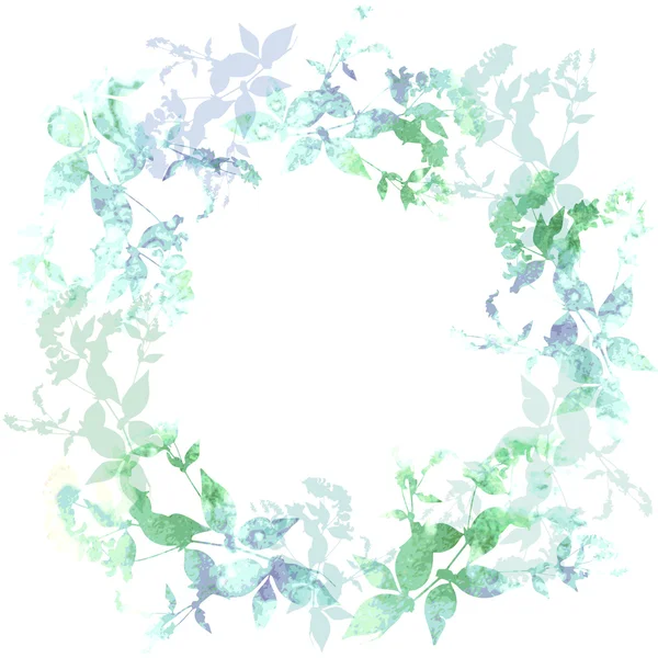 Spring background, wreath with mint green leaves, watercolor. Round banner for text. Vector