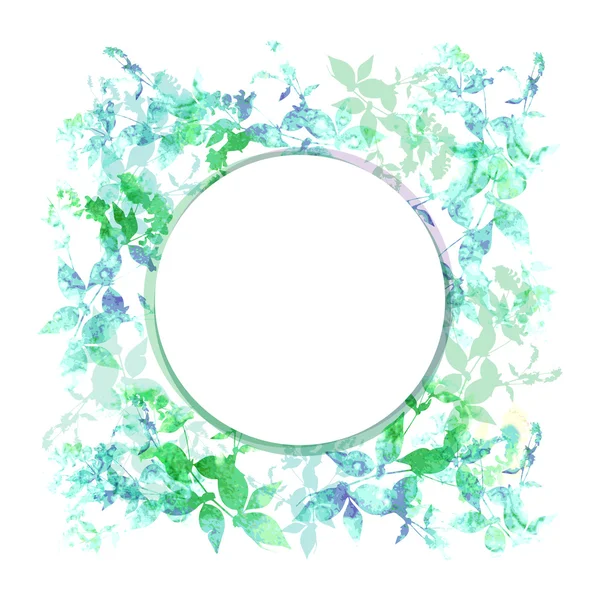 Spring background, wreath with green mint leaves, watercolor. Round banner for text. Vector — Wektor stockowy