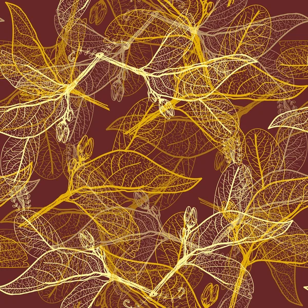 Leaves contours on brown background. floral seamless pattern, hand-drawn. Vector — Stock Vector