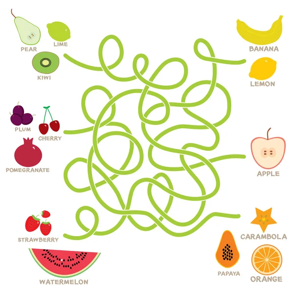 Fruit labyrinthe jeu pour les enfants d'âge préscolaire. vecteur — Image vectorielle