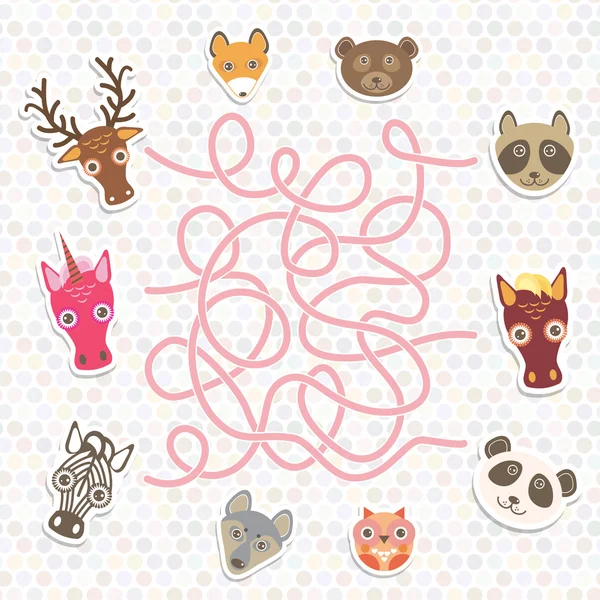 Collection d'animaux mignon jeu de labyrinthe pour les enfants d'âge préscolaire. Vecteur — Image vectorielle