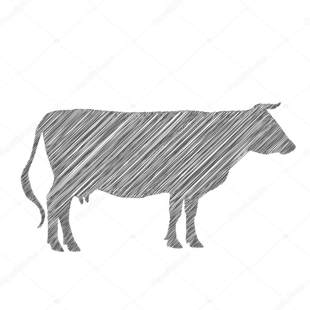 Siluet sapi, bayangan, corat-coret, gambar dengan tangan. Vektor — Stok