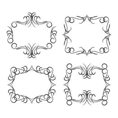 Vintage border design elements, black on white background. Vector