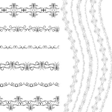 Vintage scrapbook design patterns, black on white background. template for your design.  Seamless pattern for frames and borders. Used pattern brushes included. Vector