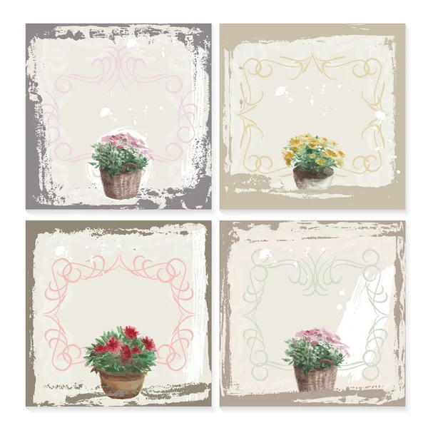 Abstract grunge frame set, garden flowers watercolor. Black and white Background template. Vector — Stockový vektor