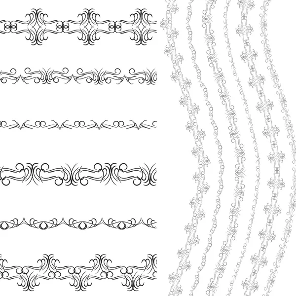 Vintage scrapbook design patterns, black on white background. template for your design.  Seamless pattern for frames and borders. Used pattern brushes included. Vector — Stok Vektör