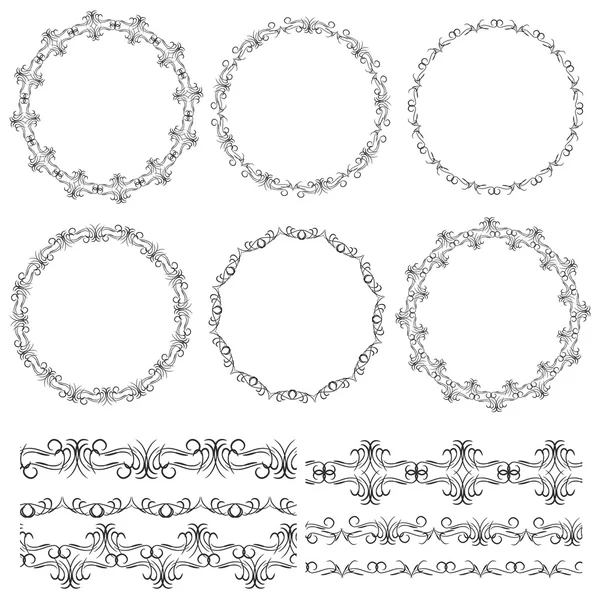 Ročník květinové prvky, černé na bílém pozadí. Šablona pro svůj design. Použitý vzor štětce zahrnuty. Bezešvé vzor pro rámy a hranice. Vektor — Stockový vektor