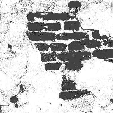 Brickwork, brick wall of an old house, black and white grunge texture, abstract background. Vector