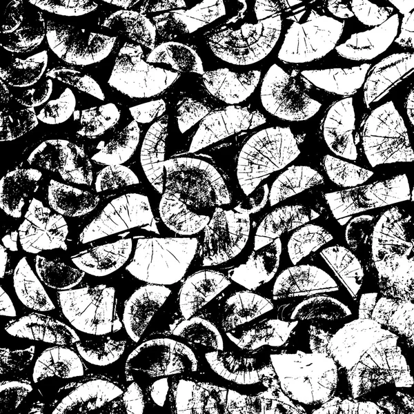 Firewood, tree cut, black and white grunge wood background, texture. Vector — Stockvector