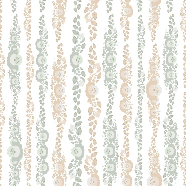 Vintage shabby Chic Seamless pattern with flowers and leaves beige blue on white background . Vector — Stock Vector