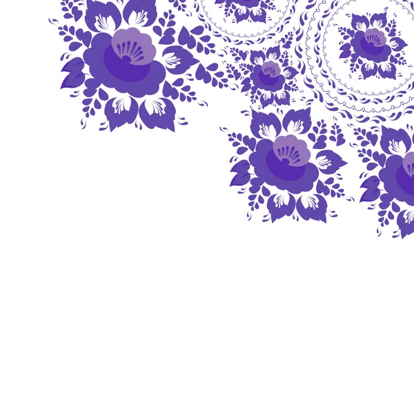 Vintage shabby Chic ευχετήρια κάρτα με λουλούδια και φύλλα και μοβ άνθη σε λευκό φόντο. Διάνυσμα — Διανυσματικό Αρχείο