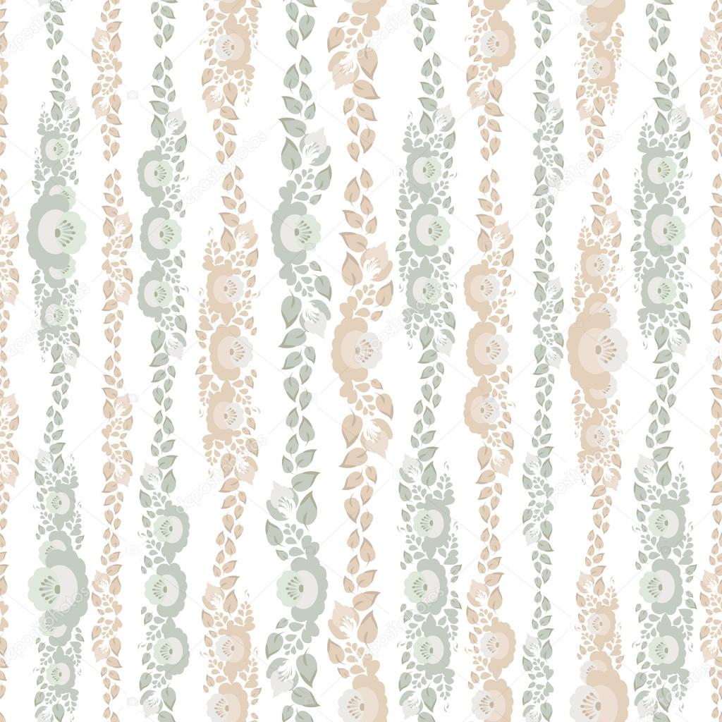 Vintage shabby Chic Seamless pattern with flowers and leaves beige blue on white background . Vector