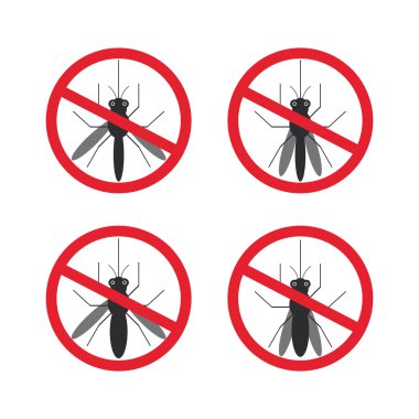 stop mosquito sign black in red circle Isolated. Vector