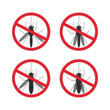 stop mosquito sign black in red circle Isolated. Vector clipart