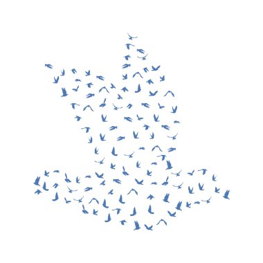 Doves and pigeons set for peace concept and wedding design. Flying blue birds sketch set. Vector