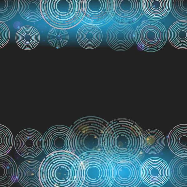 Abstract futuristic glowing circles on dark blue background. squ — Stockvector