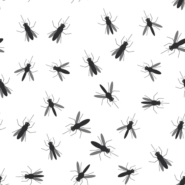 Seamless pattern black silhouettes of mosquitoes on white background. Vector — Διανυσματικό Αρχείο