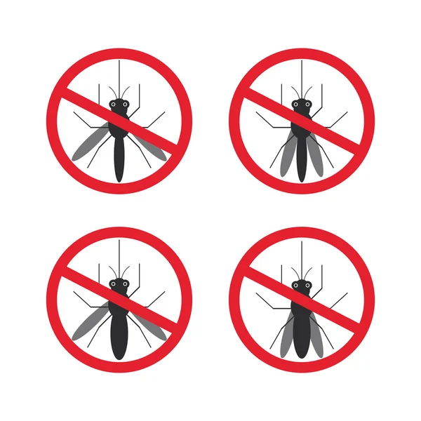 Stop mosquito sign black in red circle Isolated. Vector — 图库矢量图片