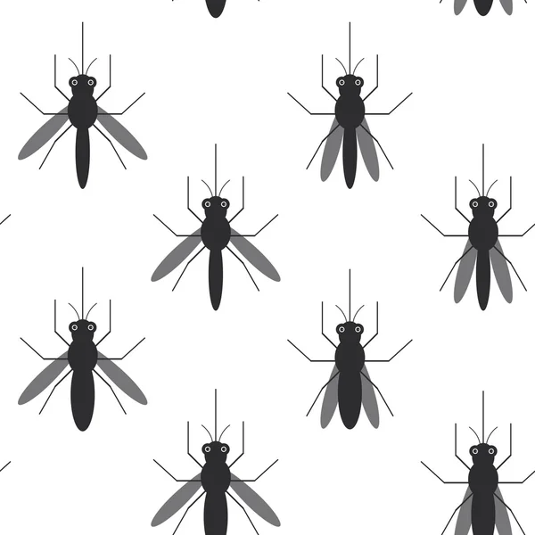 Seamless pattern black silhouettes of mosquitoes Isolated on white background. Vector — 스톡 벡터