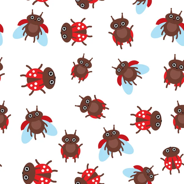 Funny insects ladybugs seamless pattern on white background. Vector — Stock vektor