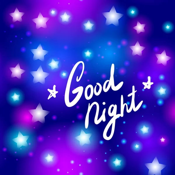 Gute Nacht Brief abstrakte Neon-Stern auf blauem Hintergrund. Vektor — Stockvektor