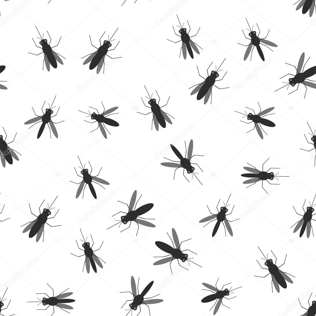 seamless pattern black silhouettes of mosquitoes on white background. Vector