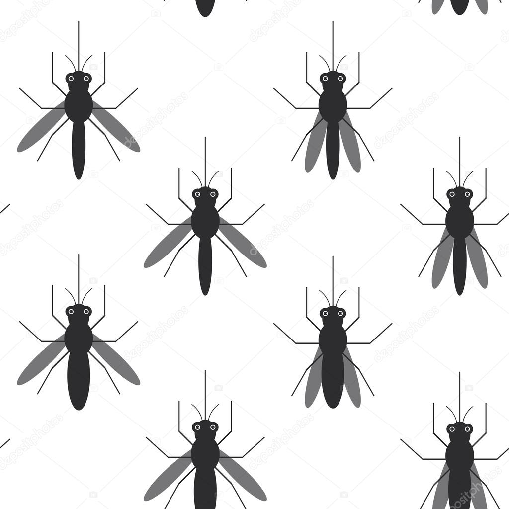 seamless pattern black silhouettes of mosquitoes Isolated on white background. Vector