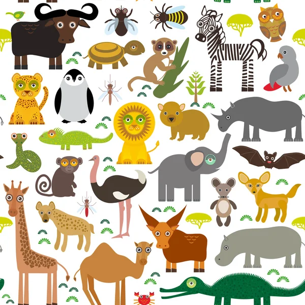 Seamless pattern Animal Africa parrot Hyena Rhinoceros Zebra Hippopotamus Crocodile Turtle Elephant snake camel tsetse ostrich lemur Chameleon Monkey Fennec fox Leo Leopard Giraffe buffalo Penguin. Ve