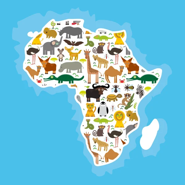 Animal Africa: parrot Hyena Rhinoceros Zebra Hippopotamus Crocodile Turtle Elephant Mamba snake camel mosquito tsetse ostrich lemur Chameleon Monkey Fennec fox Leo Leopard Giraffe buffalo Penguin. Vec