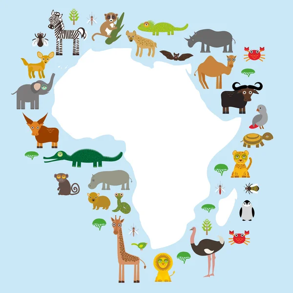 Animal Africa: parrot Hyena Rhinoceros Zebra Hippopotamus Crocodile Turtle Elephant Mamba snake camel mosquito tsetse ostrich lemur Chameleon Monkey Fennec fox Leo Leopard Giraffe buffalo Penguin. Vec — ストックベクタ