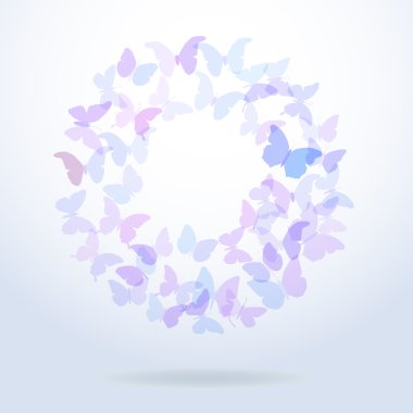 card design blue butterflies set on white background, summer round banner. Vector