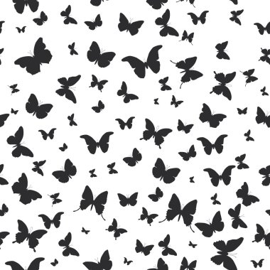 butterflies set isolated silhouette seamless pattern on white background. Vector