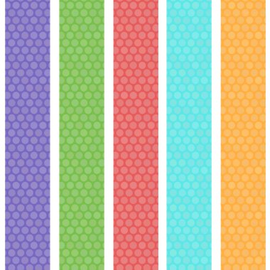 Polka dot background seamless pattern with green orange pink lilac blue stripes. Vector