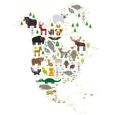 bison bat manatee fox elk horse wolf partridge fur seal Polar bear Pit viper snake Mountain goat raccoon Eagle skunk parakeet Jaguar hare narwhal elk Grizzly gannet Muskox turtle alligator. Vector