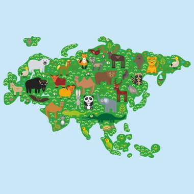 Eurasia animal bison bat fox wolf elk horse cock camel partridge fur seal Walrus goats Polar bear Eagle bull raccoon snake sheep panda leopard Brown bear deer gannet Crocodile turtle elephant. Vector