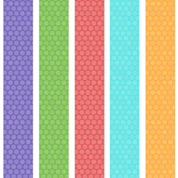 Polka dot background seamless pattern with green orange pink lilac blue stripes. Vector — Stock Vector