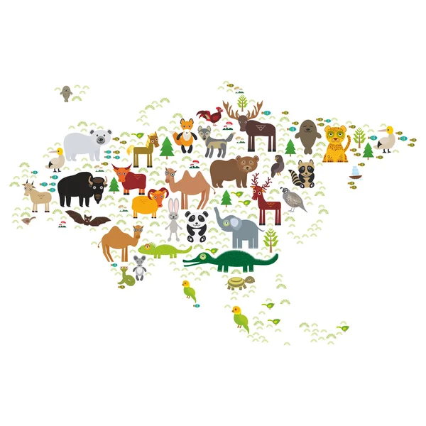 Eurasia animal bison bat fox wolf elk horse cock camel partridge fur seal Walrus goats Polar bear Eagle bull raccoon snake sheep panda leopard Brown bear deer gannet Crocodile turtle elephant. Vector — Stock Vector