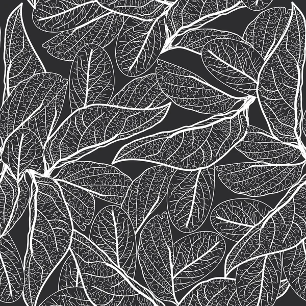 Leaves contours on black background. floral seamless pattern for fabric, wallpaper, pattern fills, web page background, surface textures. hand-drawn. Vector — Stok Vektör