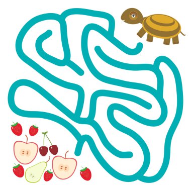 turtle and the apple pear strawberry cherry on white background  labyrinth game for Preschool Children. Vector