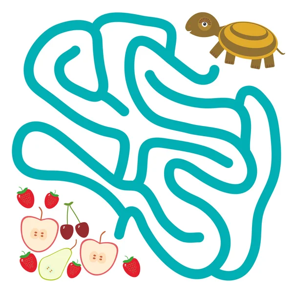 Turtle and the apple pear strawberry cherry on white background  labyrinth game for Preschool Children. Vector — Stock Vector