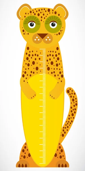 Funny leopard on white background Children height meter wall sticker, kids measure. Vector — Stock vektor