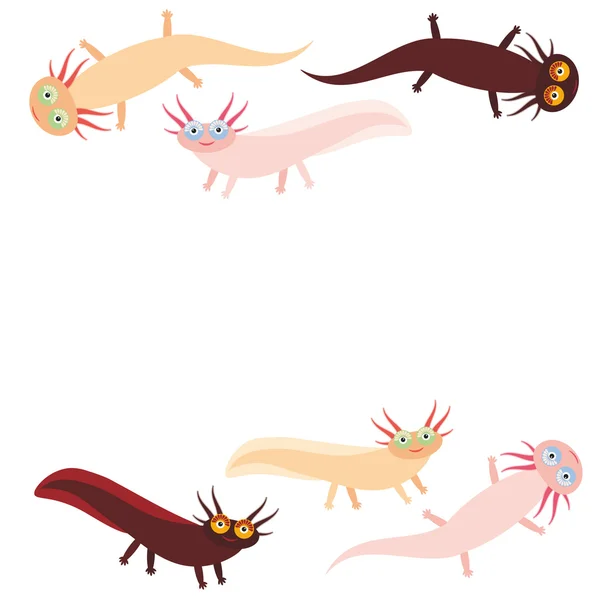 Lindo naranja rosa marrón Axolotl Personaje de dibujos animados (Salamandra mexicana, Ambystoma mexicanum) animal de acuario sobre fondo blanco. Vector — Vector de stock