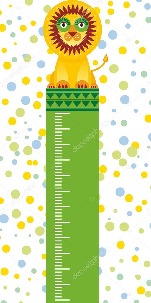 funny lion in the circus on white background Children height meter wall sticker, kids measure. Vector