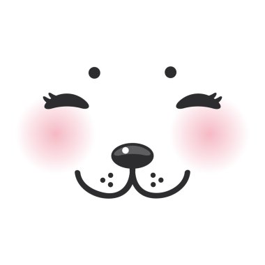 Kawaii funny albino animal white muzzle with pink cheeks and closed eyes. Vector