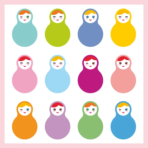 Russian dolls matryoshka on white background, pastel colors, square Card design. Vector — Wektor stockowy