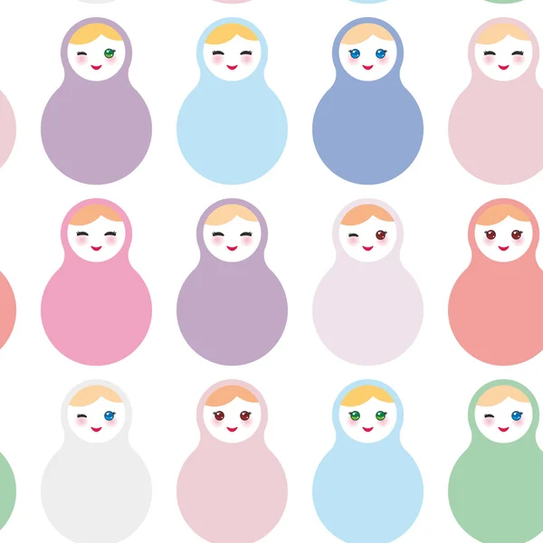 Muñecas rusas matryoshka sobre fondo blanco, colores pastel. Puede ser utilizado para la tela, fondo del sitio, papel de embalaje, scrapbooking. Vector — Archivo Imágenes Vectoriales