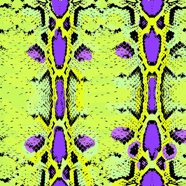 Texture della pelle di serpente. Modello senza cuciture nero verde lilla sfondo viola. Vettore — Vettoriale Stock