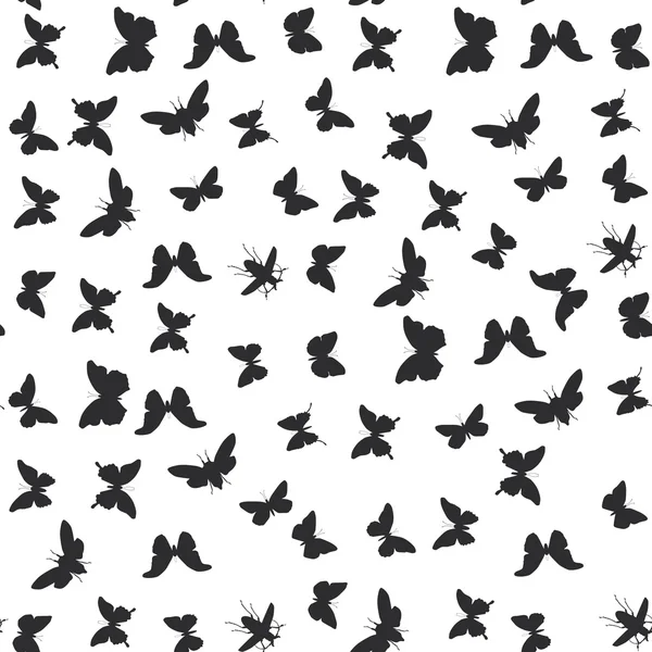 Set butterflies, cicada isolated black silhouette. Seamless pattern on white background. Vector — Stock Vector