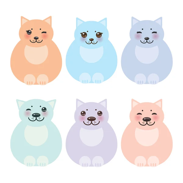 Set sitting funny fat cats, pastel colors on white background. Vector — Stock Vector